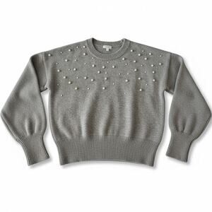 Abercrombie & Fitch Gray Crew Neck Sweater Pearl Detail, Girls Sz 11/12 NWT